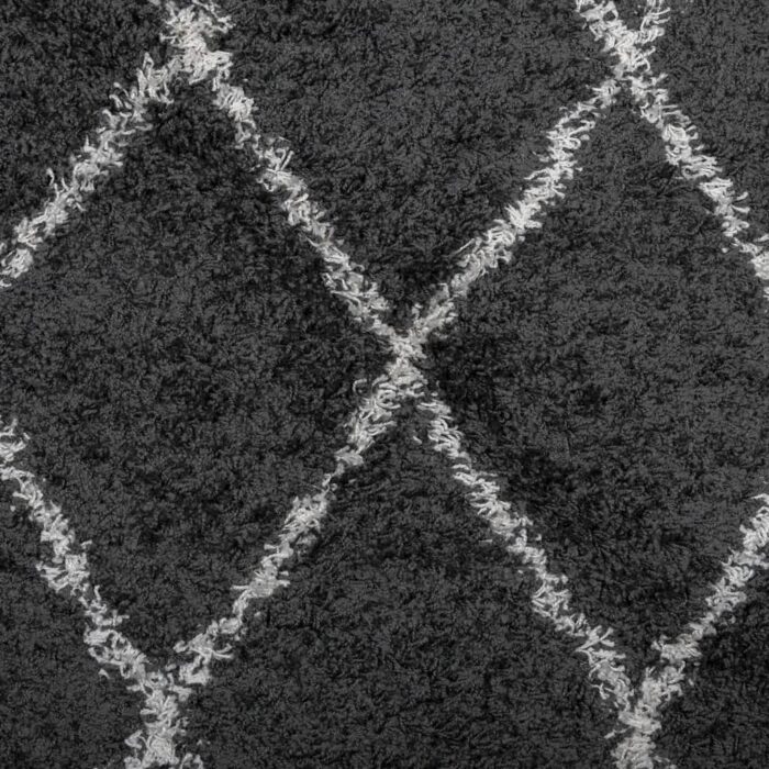 Tapis shaggy à poils longs moderne noir et crème 240x240 cm – Image 7