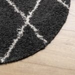Tapis shaggy à poils longs moderne noir et crème Ø 120 cm – Image 2