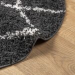 Tapis shaggy à poils longs moderne noir et crème Ø 120 cm – Image 4