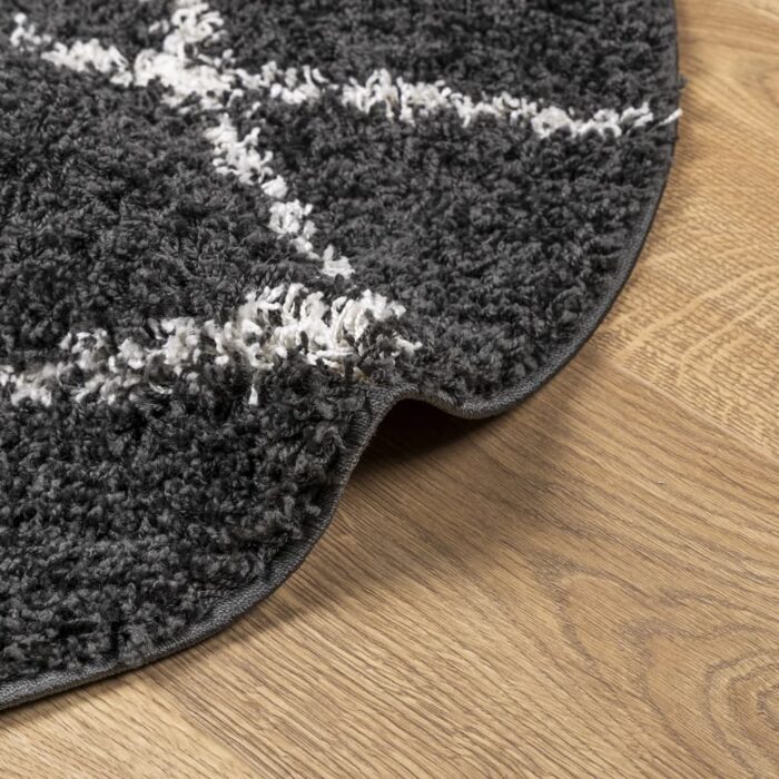 Tapis shaggy à poils longs moderne noir et crème Ø 120 cm – Image 4