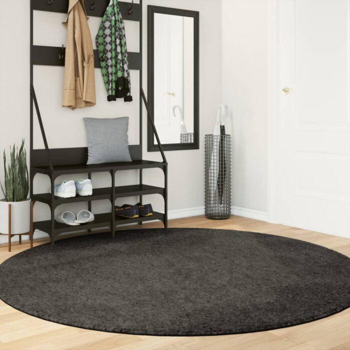 Tapis ISTAN à poils longs aspect brillant anthracite Ø 200 cm – Image 1