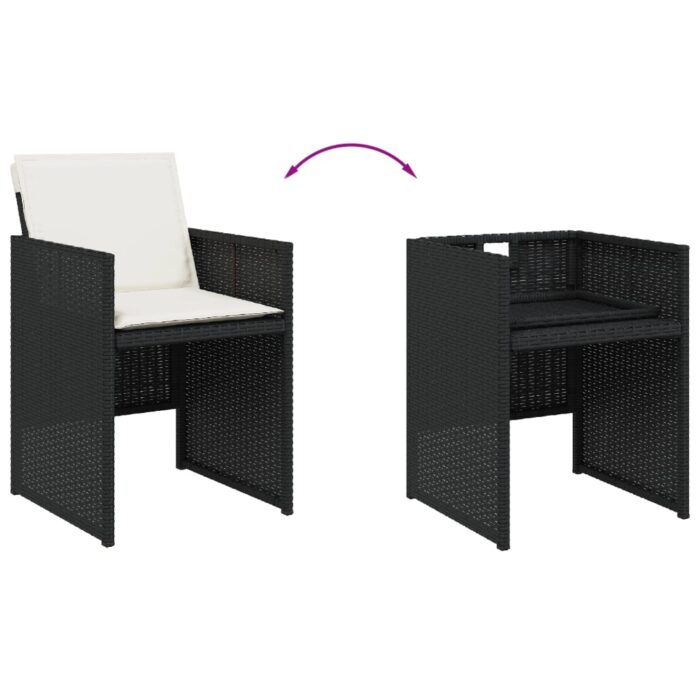 Chaises de jardin lot de 4 avec coussins noir résine tressée – Image 6