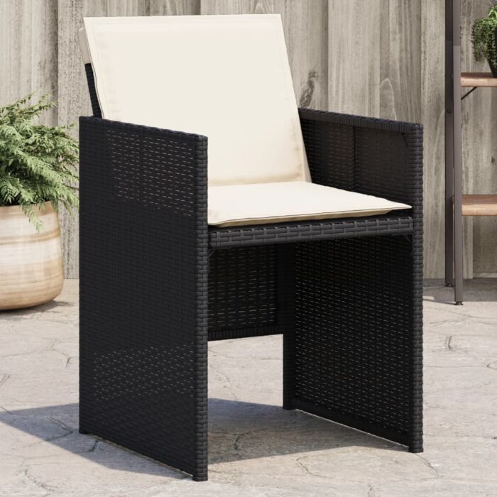 Chaises de jardin lot de 4 avec coussins noir résine tressée – Image 1