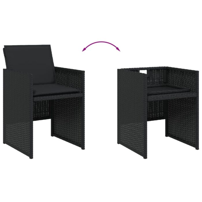 Chaises de jardin lot de 4 avec coussins noir résine tressée – Image 6