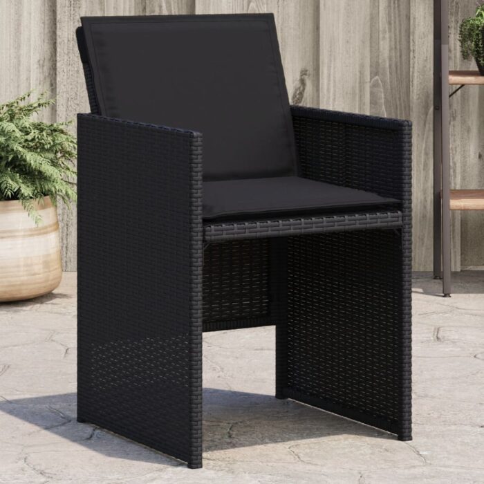 Chaises de jardin lot de 4 avec coussins noir résine tressée – Image 1