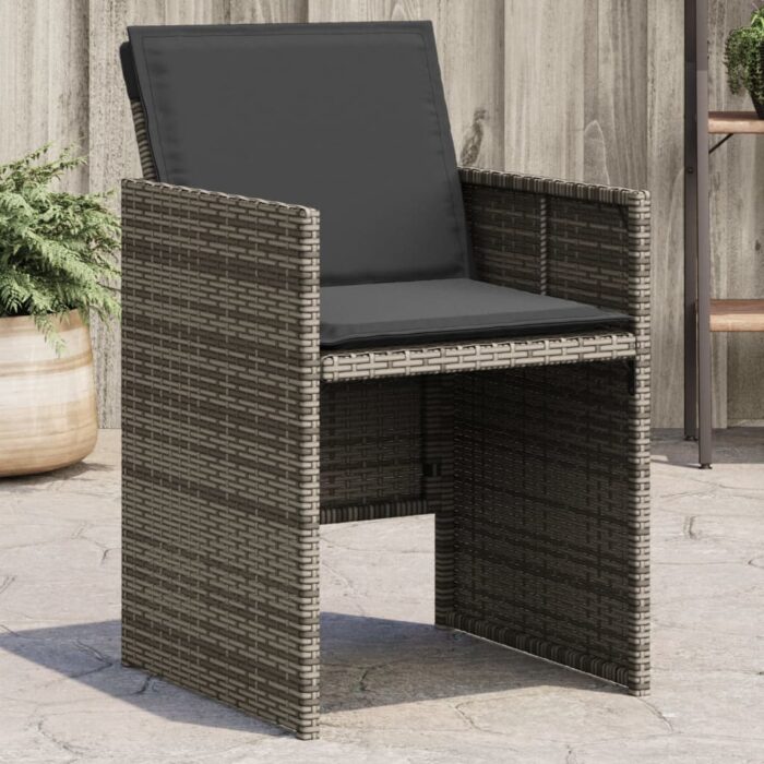 Chaises de jardin avec coussins lot de 4 gris résine tressée – Image 1