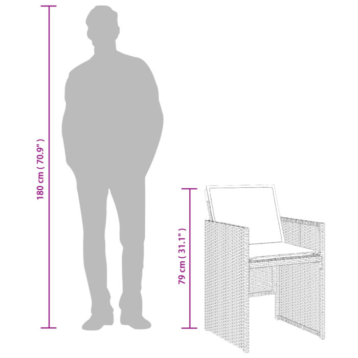 Chaises de jardin avec coussins lot de 4 beige résine tressée – Image 9