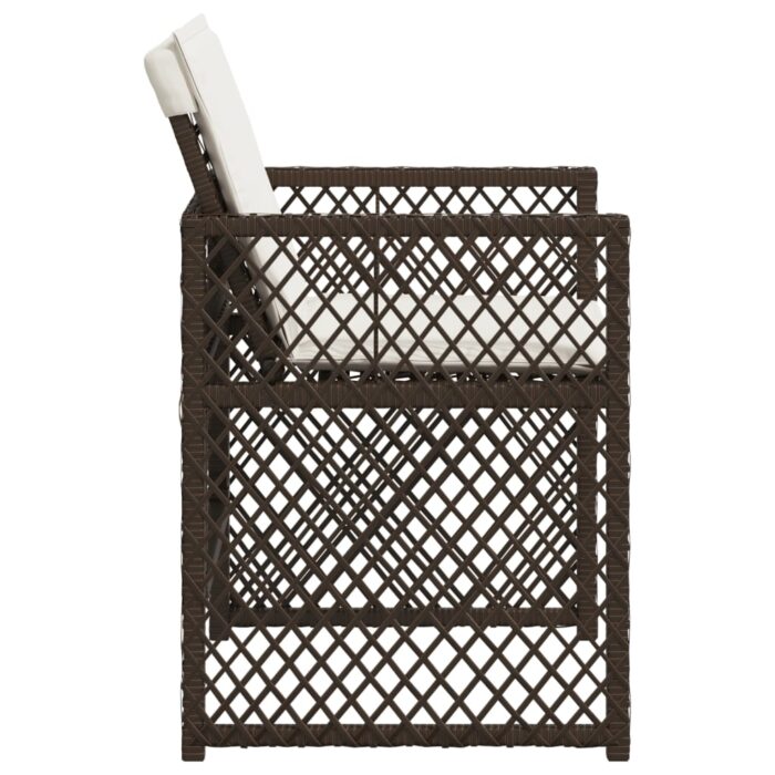 Chaises de jardin avec coussins lot de 4 marron résine tressée – Image 4