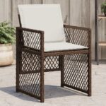 Chaises de jardin avec coussins lot de 4 marron résine tressée