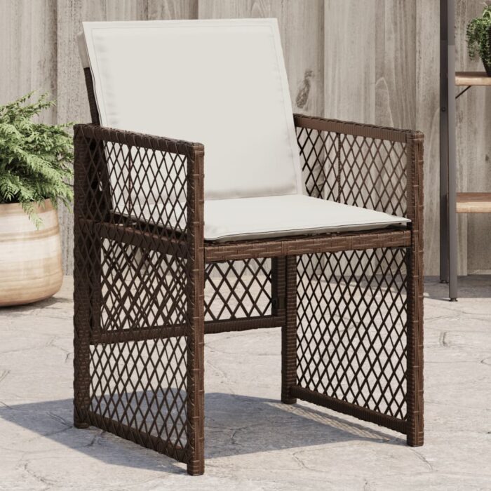 Chaises de jardin avec coussins lot de 4 marron résine tressée – Image 1