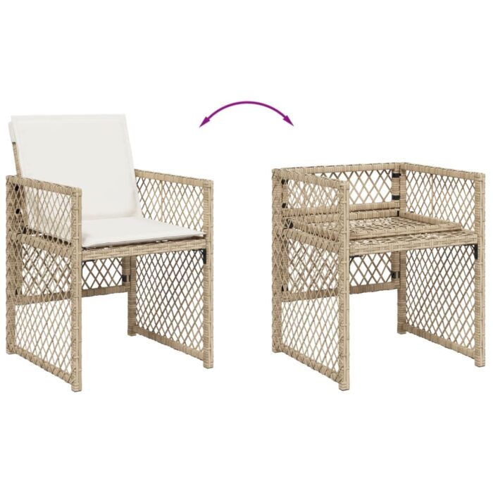 Chaises de jardin avec coussins lot de 4 beige résine tressée – Image 6