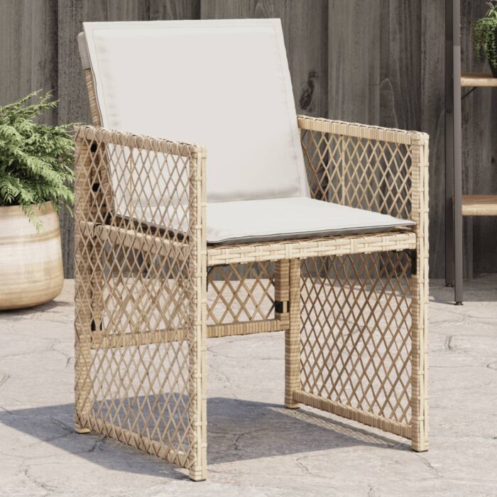 Chaises de jardin avec coussins lot de 4 beige résine tressée – Image 1