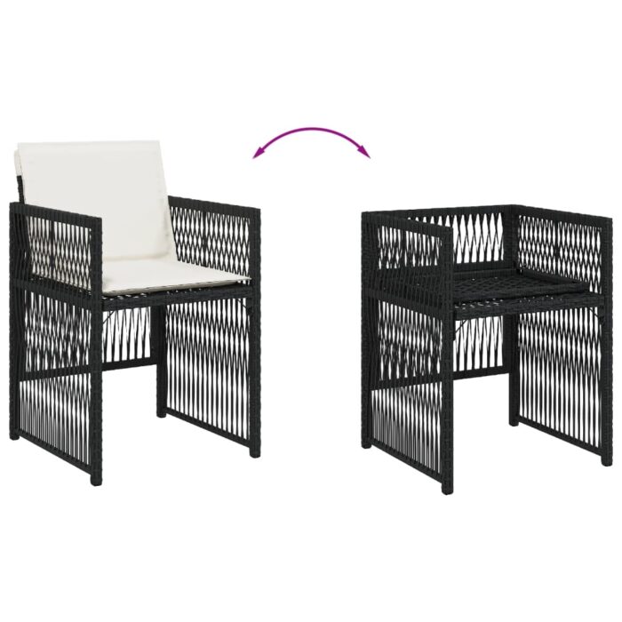 Chaises de jardin lot de 4 avec coussins noir résine tressée – Image 6