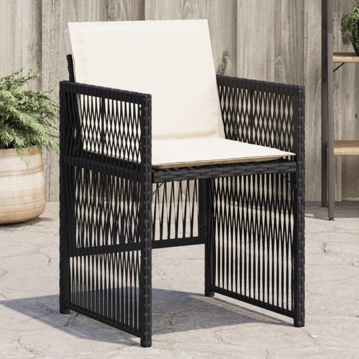 Chaises de jardin lot de 4 avec coussins noir résine tressée – Image 1