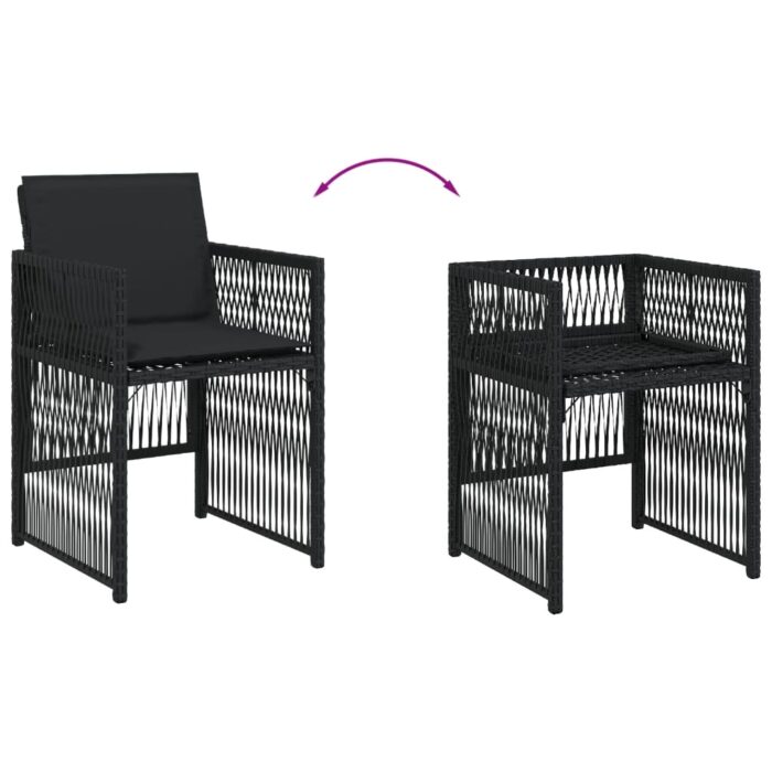 Chaises de jardin lot de 4 avec coussins noir résine tressée – Image 6