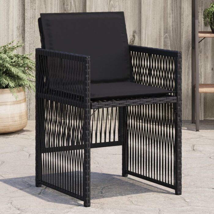 Chaises de jardin lot de 4 avec coussins noir résine tressée – Image 1