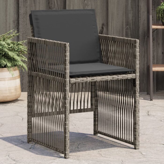 Chaises de jardin avec coussins lot de 4 gris résine tressée – Image 1