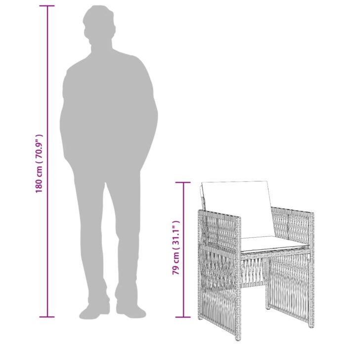 Chaises de jardin avec coussins lot de 4 marron résine tressée – Image 9