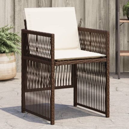 Chaises de jardin avec coussins lot de 4 marron résine tressée