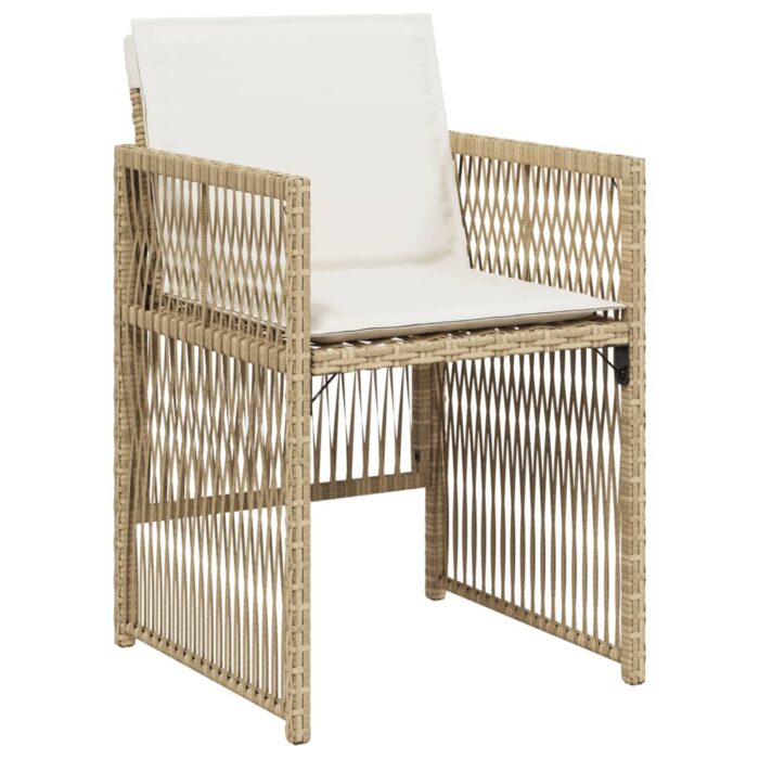 Chaises de jardin avec coussins lot de 4 beige résine tressée – Image 2