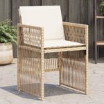 Chaises de jardin avec coussins lot de 4 beige résine tressée