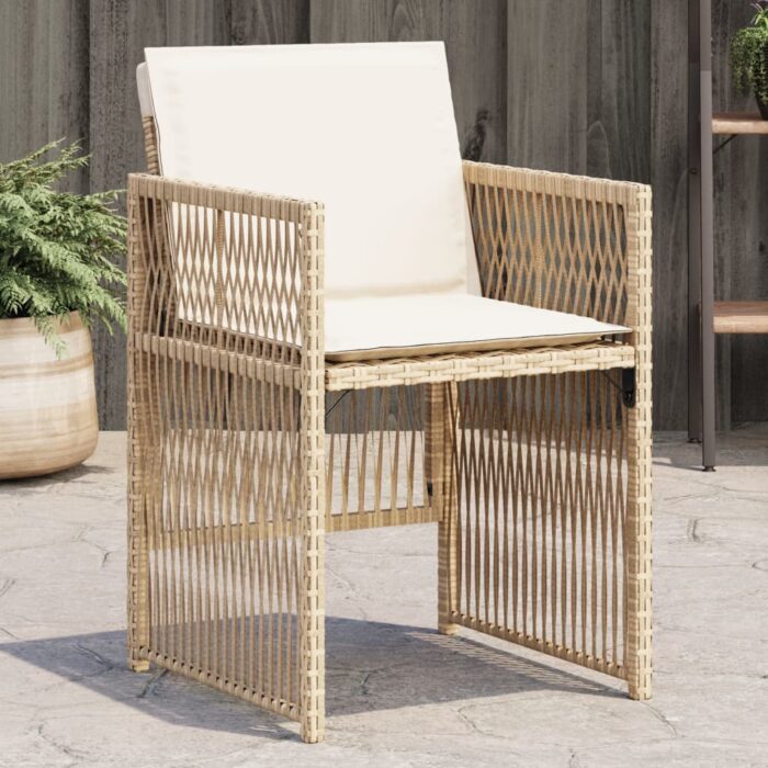 Chaises de jardin avec coussins lot de 4 beige résine tressée – Image 1
