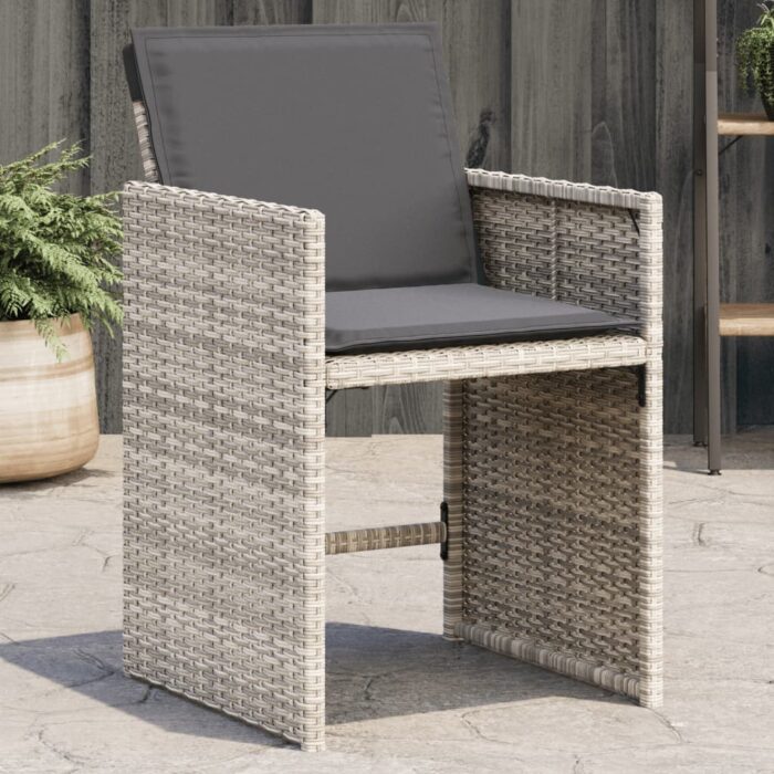 Chaises de jardin avec coussins lot de 4 gris clair poly rotin – Image 1