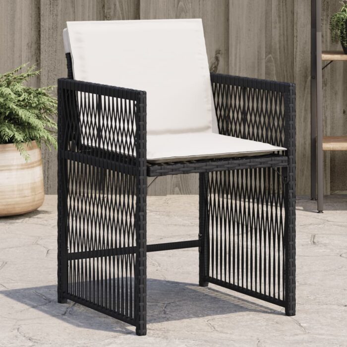 Chaises de jardin lot de 4 avec coussins noir résine tressée – Image 1
