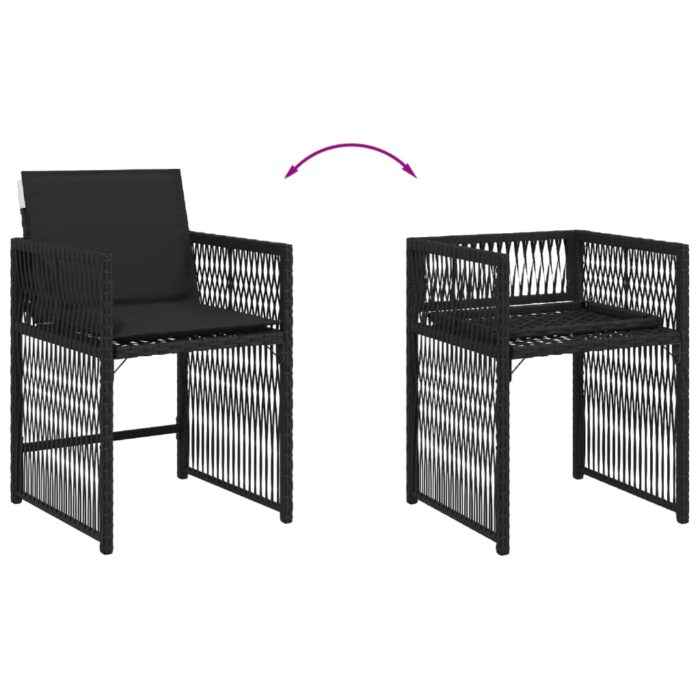 Chaises de jardin lot de 4 avec coussins noir résine tressée – Image 6