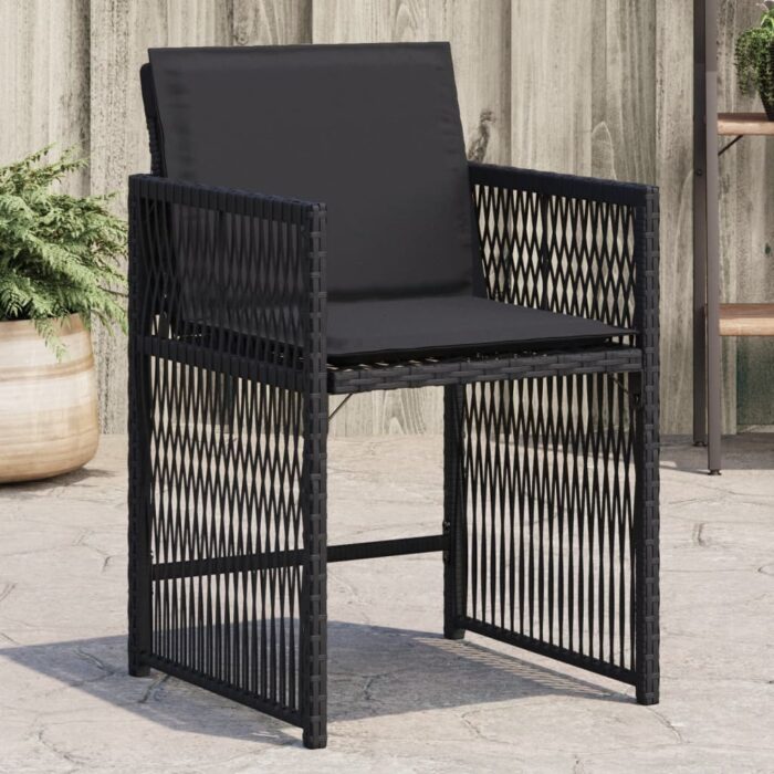 Chaises de jardin lot de 4 avec coussins noir résine tressée – Image 1