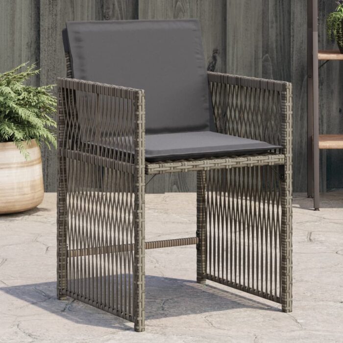 Chaises de jardin avec coussins lot de 4 gris résine tressée – Image 1