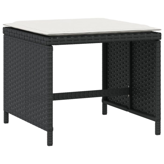 Tabourets de jardin et coussins lot de 4 noir 41x41x36 cm rotin – Image 2
