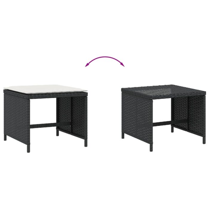 Tabourets de jardin et coussins lot de 4 noir 41x41x36 cm rotin – Image 5