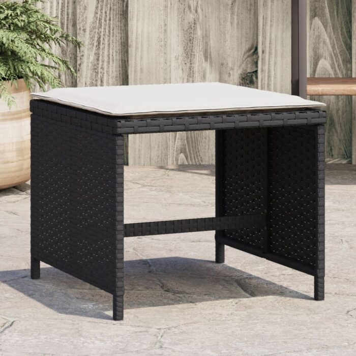 Tabourets de jardin et coussins lot de 4 noir 41x41x36 cm rotin – Image 1