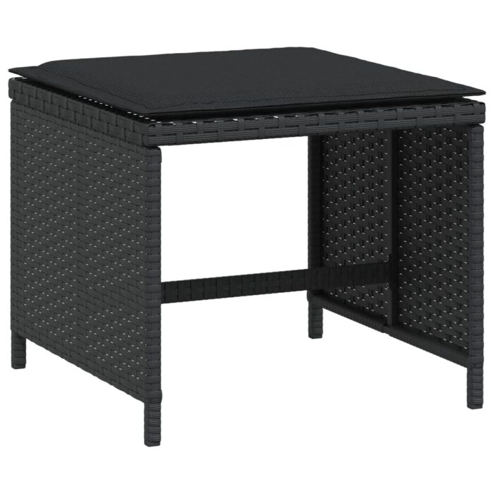 Tabourets de jardin et coussins lot de 4 noir 41x41x36 cm rotin – Image 2