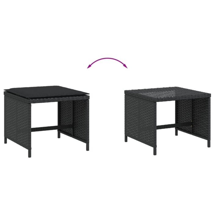 Tabourets de jardin et coussins lot de 4 noir 41x41x36 cm rotin – Image 5