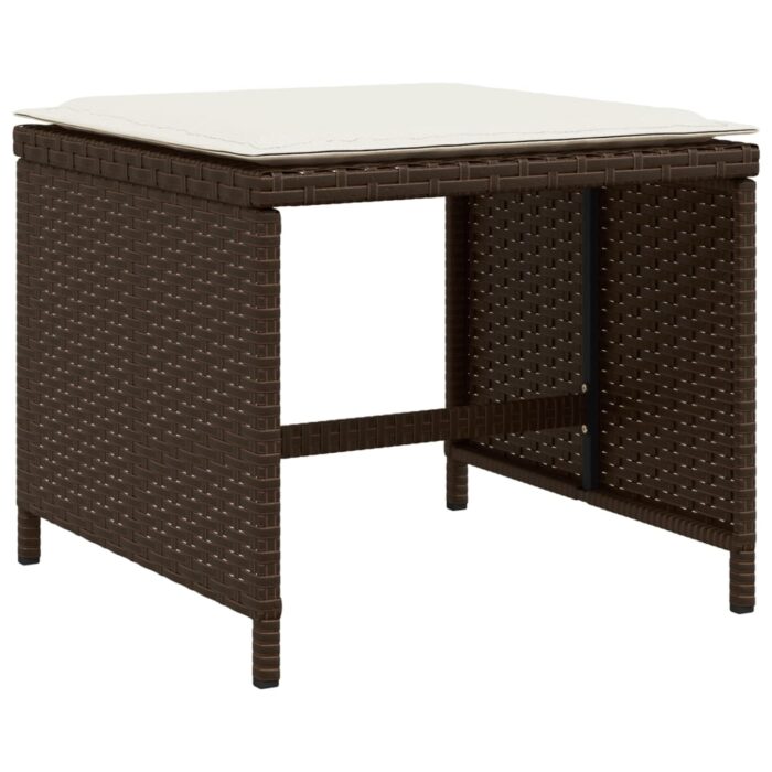 Tabourets de jardin et coussins lot de 4 marron résine tressée – Image 2