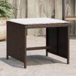 Tabourets de jardin et coussins lot de 4 marron résine tressée