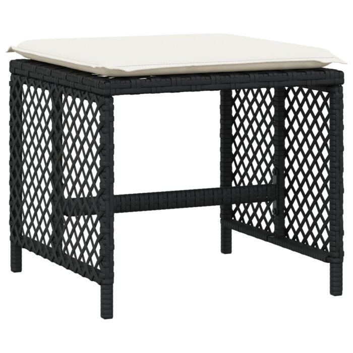 Tabourets de jardin et coussins lot de 4 noir 41x41x36 cm rotin – Image 2