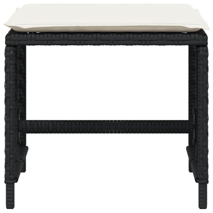 Tabourets de jardin et coussins lot de 4 noir 41x41x36 cm rotin – Image 3