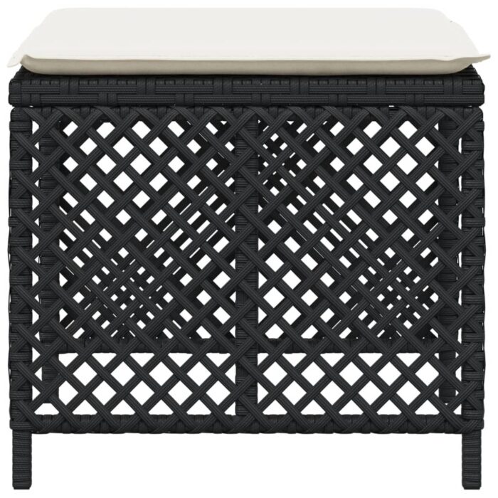 Tabourets de jardin et coussins lot de 4 noir 41x41x36 cm rotin – Image 4