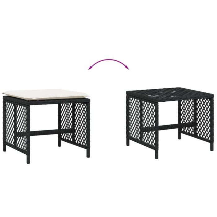 Tabourets de jardin et coussins lot de 4 noir 41x41x36 cm rotin – Image 5