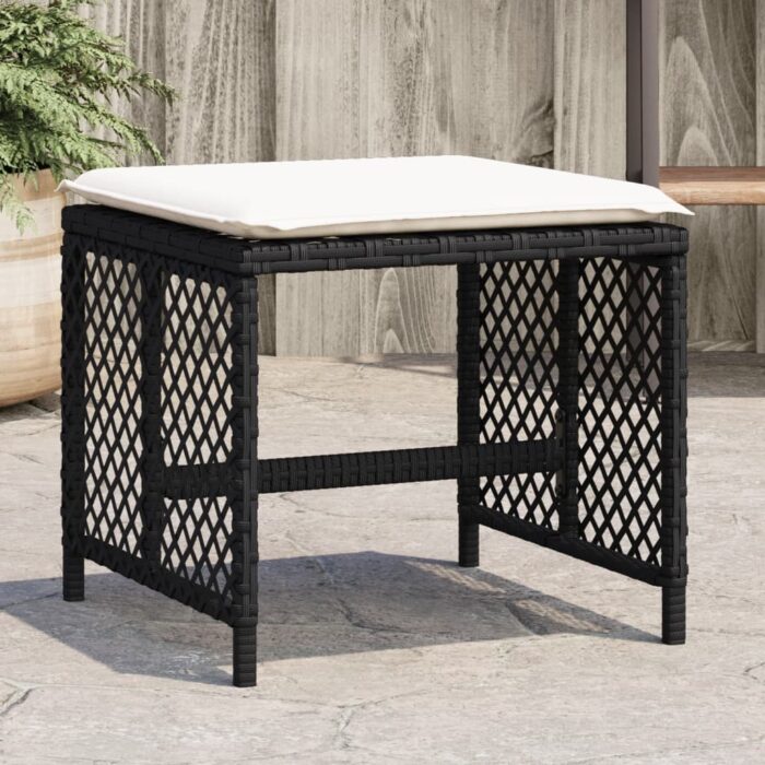 Tabourets de jardin et coussins lot de 4 noir 41x41x36 cm rotin – Image 1