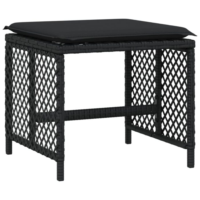 Tabourets de jardin et coussins lot de 4 noir 41x41x36 cm rotin – Image 2