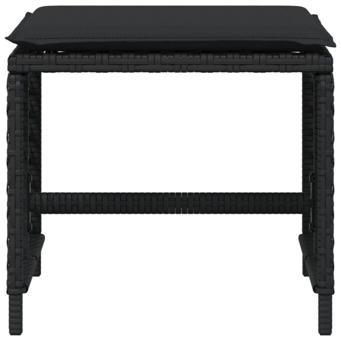Tabourets de jardin et coussins lot de 4 noir 41x41x36 cm rotin – Image 3