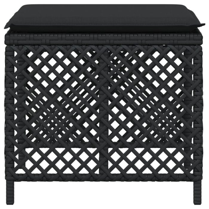 Tabourets de jardin et coussins lot de 4 noir 41x41x36 cm rotin – Image 4