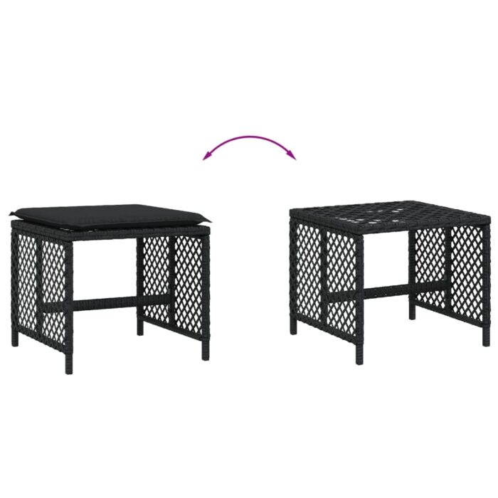 Tabourets de jardin et coussins lot de 4 noir 41x41x36 cm rotin – Image 5
