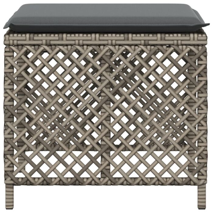 Tabourets de jardin et coussins lot de 4 gris 41x41x36 cm rotin – Image 4