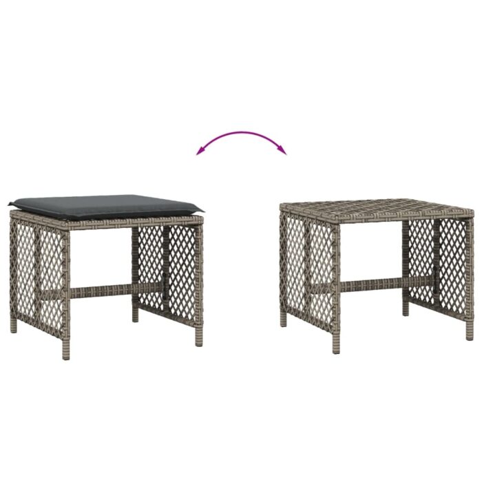 Tabourets de jardin et coussins lot de 4 gris 41x41x36 cm rotin – Image 5
