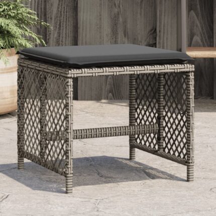Tabourets de jardin et coussins lot de 4 gris 41x41x36 cm rotin